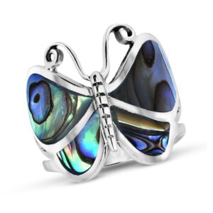 aeravida captivating butterfly motif rainbow abalone statement .925 sterling silver ring | cute wedding rings for women | casual comfort fit silver rings for women | gift for daughter | ring size (14)