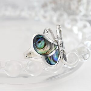 AeraVida Captivating Butterfly Motif Rainbow Abalone Statement .925 Sterling Silver Ring | Cute Wedding Rings For Women | Casual Comfort Fit Silver Rings for Women | Gift for Daughter | Ring Size (14)