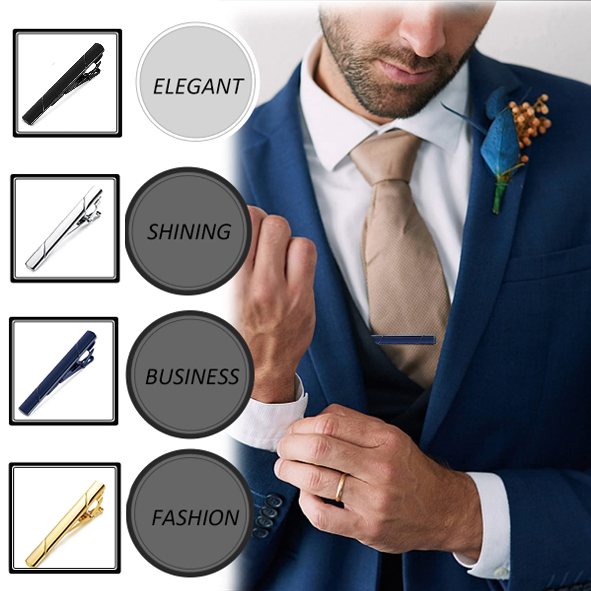 Jstyle 8Pcs Tie Clips for Men, Matte and Shiny Tie Clip Set with Elegant Gift Box, Classic Tie Bar Set for Regular Ties Necktie Wedding Bussiness Anniversary Tie Pin Clips