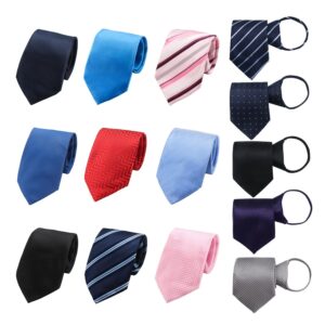 segarty zipper ties for men, 14pcs 18" normal skinny neck ties bulk, solid silk mens pre tied necktie set for business wedding graduation