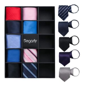 Segarty Zipper Ties for Men, 14PCS 18" Normal Skinny Neck Ties Bulk, Solid Silk Mens Pre Tied Necktie Set for Business Wedding Graduation