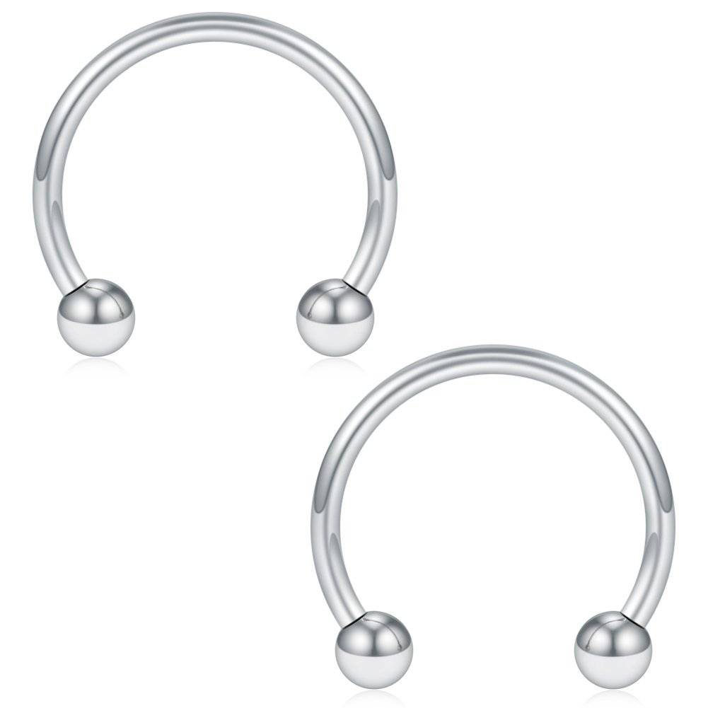 SCERRING 12PCS 316L Stainless Steel 16G Circular Barbells Eyebrow Lip Ear Tragus Horseshoe Hoop Rings with Balls 10mm