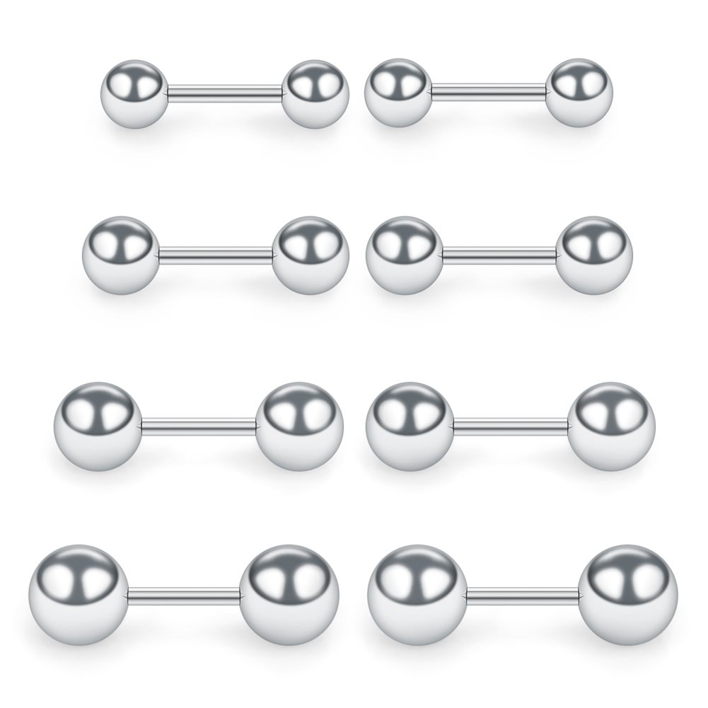 SCERRING 4 Pairs 20G 1/4" Stainless Steel Polished Ball Barbell helix Cartilage Tragus Ear Lobe Stud Earring for Men Women 3-6mm - Silver