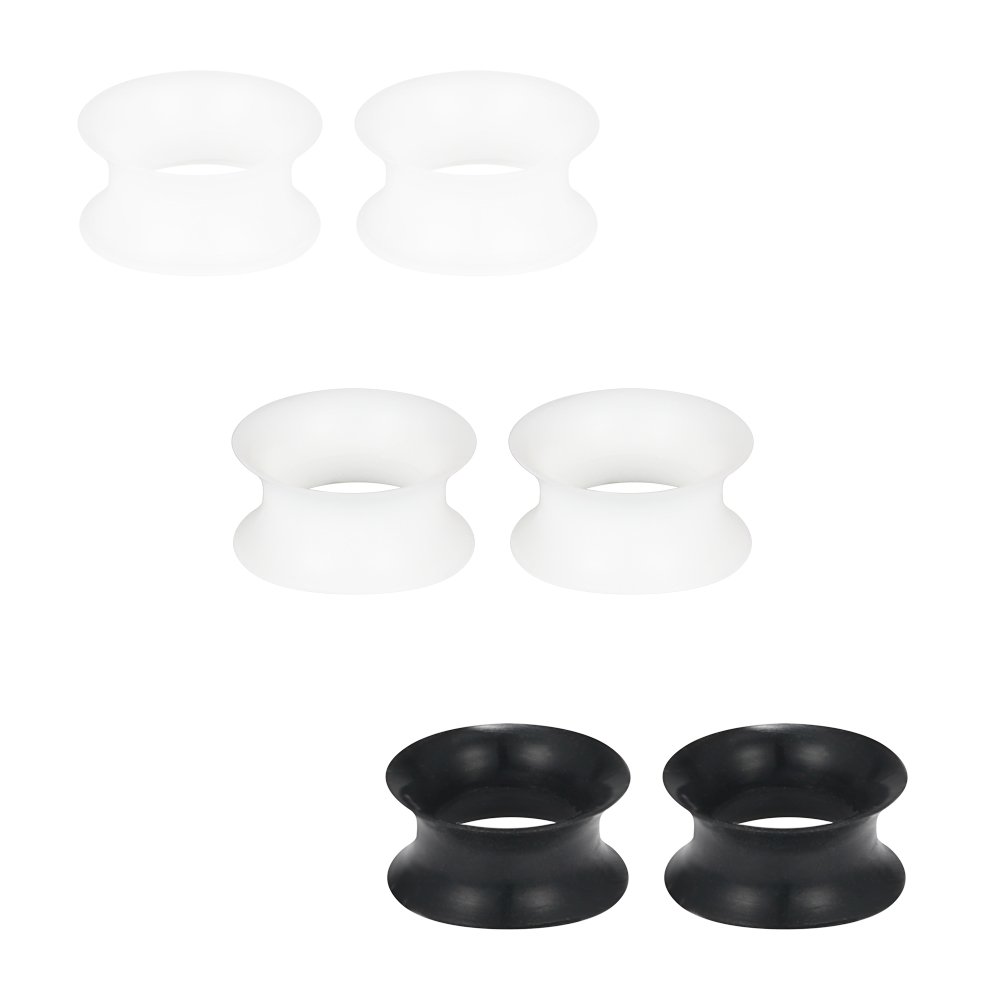 SCERRING 3 Pairs Ultra Thin Silicone Ear Skin Flexible Flesh Tunnel Expander Stretching Gauge Earlets Plug Clear White Black Gauges Kit Same Sizes 12mm