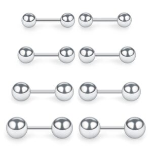 SCERRING 4 Pairs 16G 1/4" Stainless Steel Polished Ball Barbell helix Cartilage Tragus Ear Lobe Stud Earring for Men Women 3-6mm - Silver