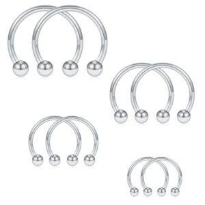 scerring 8pcs 16g stainless steel nose septum horseshoe earring eyebrow septum lip helix tragus cartilage piercing ring 6mm,8mm,10mm,12mm - silver