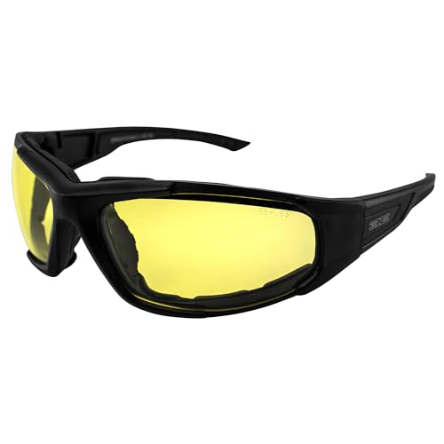 Epoch Eyewear Foam2 Padded Motorcycle Sunglasses Black Frames Yellow Lens ANSI Z87.1+