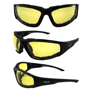 Epoch Eyewear Foam2 Padded Motorcycle Sunglasses Black Frames Yellow Lens ANSI Z87.1+