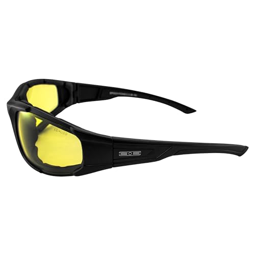 Epoch Eyewear Foam2 Padded Motorcycle Sunglasses Black Frames Yellow Lens ANSI Z87.1+