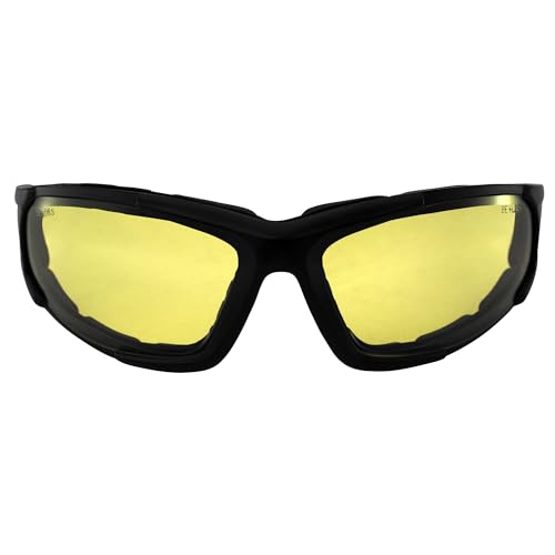 Epoch Eyewear Foam2 Padded Motorcycle Sunglasses Black Frames Yellow Lens ANSI Z87.1+