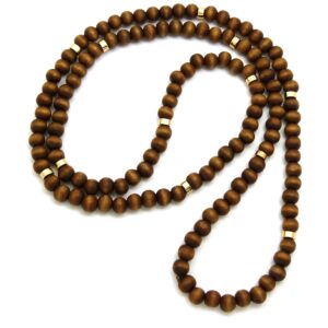 Fashion 21 Jet Black, Brown Tone 8mm 36" Wooden Bead Metal Connect Ball Bead Necklace (Brown + Gold Color Metal Joint)