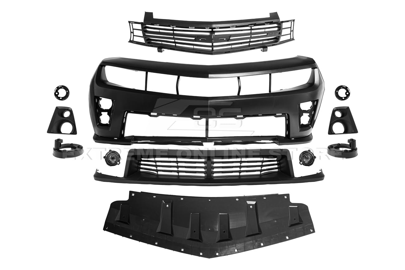 Replacement For 2010-2013 Chevrolet Camaro | ZL1 Style Front Replacement Bumper Cover Upper Lower Grille With Fog Lights