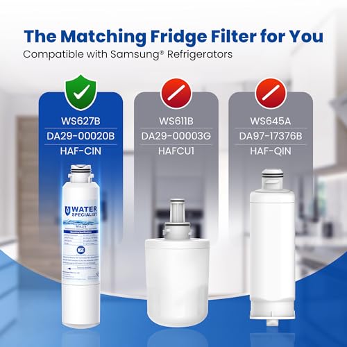 Waterspecialist DA29-00020B Samsung Water Filter for Refrigerators, Replacement for Samsung Water Filter DA29-00020B, HAF-CIN, RS25J500DSR, RF28HMEDBSR, HAF-CIN/EXP, RF4287HARS, RF28HFEDBSR, 3 Filters