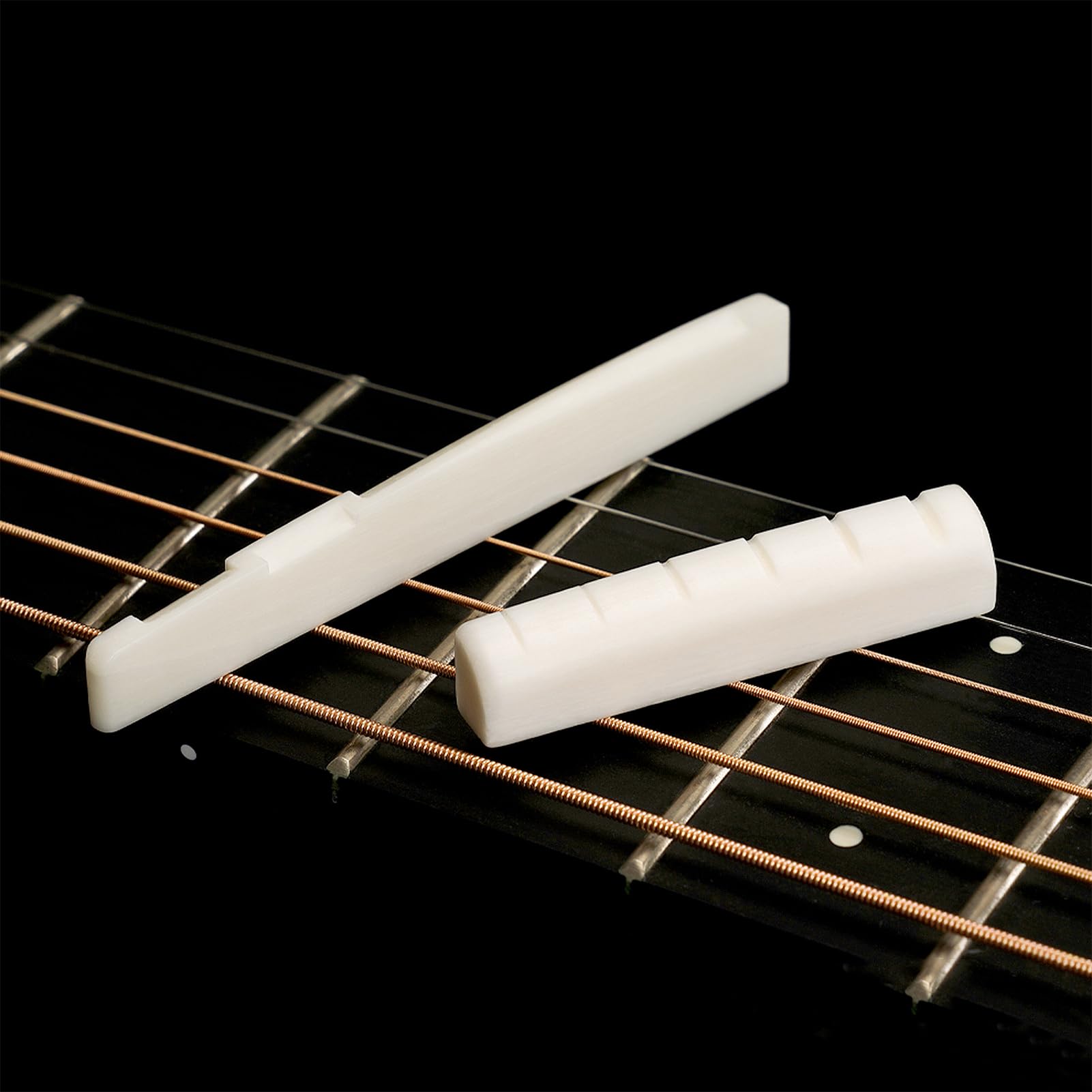 Blisstime 2 Sets (4pcs) 6 String Acoustic Guitar Bone Bridge Saddle and Nut Made of Real Bone with 3 Sand Paper