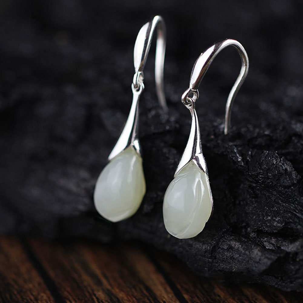 Jade Angel 925 Silver Natural Jade Drop Earrings