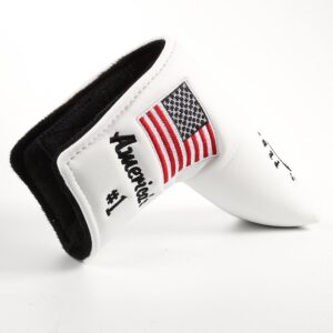 DBYAN Golf Putter Head Cover,Pebble Beach USA Flag Patterned Design Long Life Tree Print Compatible for Scotty Cameron Odyssey Blade Callaway Taylormade Titleist Ping Mizuno Cobra,White