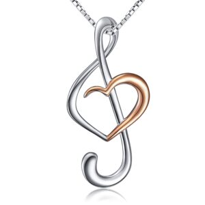 daochong 925 sterling silver musical note treble clef rose gold plated heart pendant necklace jewelry for women graduation christmas, box chain 18" (rose gold plated)