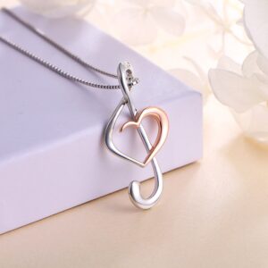 DAOCHONG 925 Sterling Silver Musical Note Treble Clef Rose Gold Plated Heart Pendant Necklace Jewelry for Women Graduation Christmas, Box Chain 18" (Rose Gold Plated)