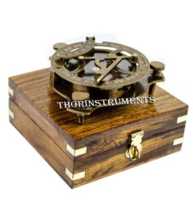 5" triangular beautiful nautical sundial compass with level meter encased in genuine rosewood anchor inlaid case maritime decor gifts rustic vintage home decor gifts