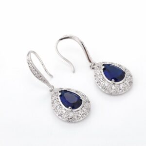 Sapphire Earrings for Women - Silver Bridal Teardrop Blue Crystal Cubic Zirconia Drop Earring for Wedding Party Prom Fashion Jewelry for Bride Bridesmaids September Birthstone Birthday Jewelry