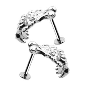 Baosity 2pcs Skeleton Skull Hand Lip Cartilage Stud Ear Labret Ring Bar Body Jewelry