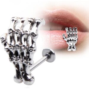 Baosity 2pcs Skeleton Skull Hand Lip Cartilage Stud Ear Labret Ring Bar Body Jewelry