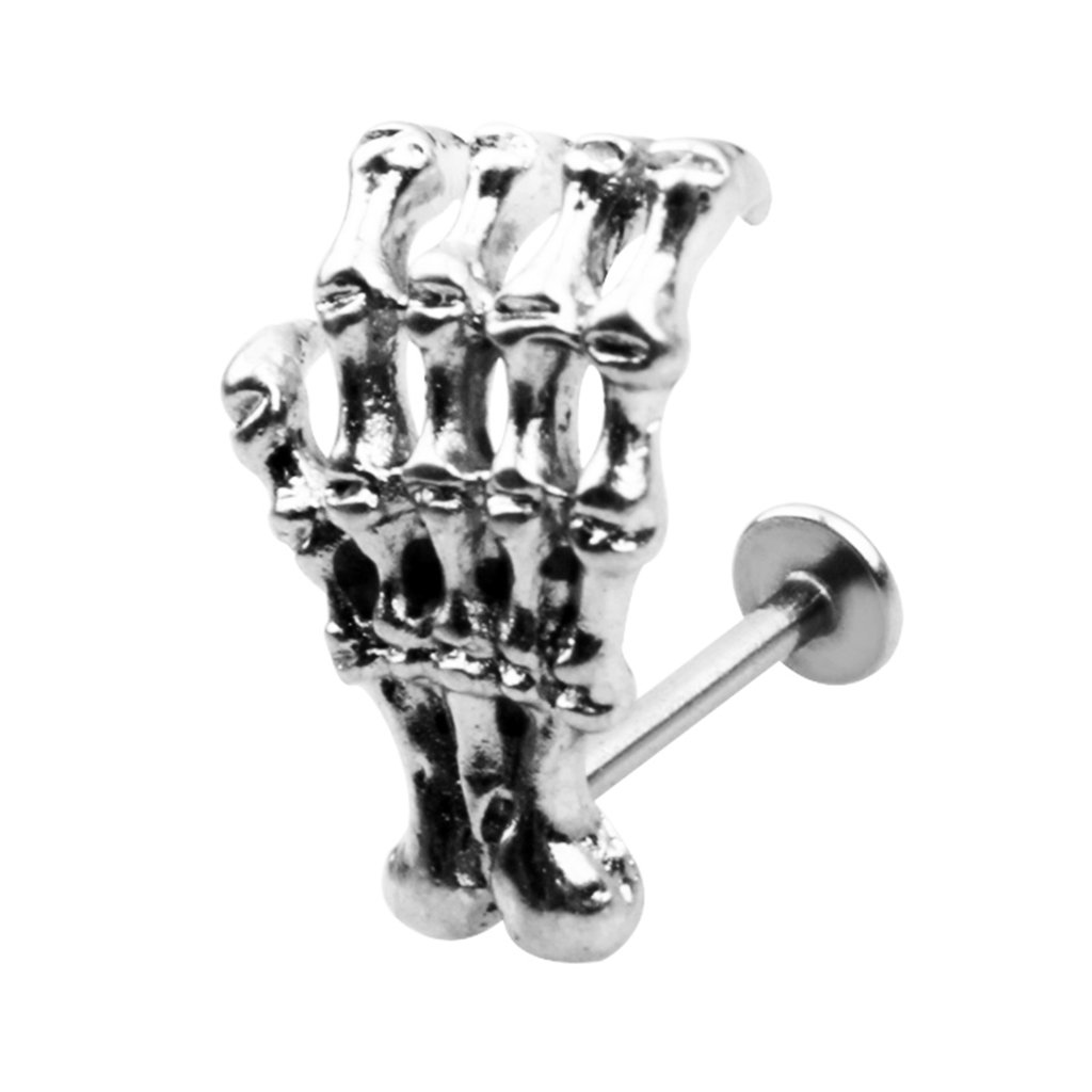 Baosity 2pcs Skeleton Skull Hand Lip Cartilage Stud Ear Labret Ring Bar Body Jewelry