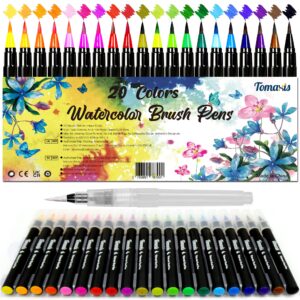 tomaxis watercolor brush pens art markers, art supplies 20pcs brush marker pens colored pens script paintbrush for calligraphy with 1 water colouring paintbrush felt tip pen