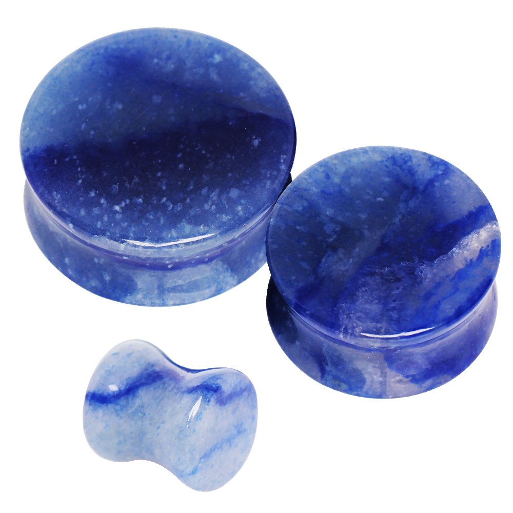 Cocobul Body Jewelry Pair of Natural Blue Adventurine Stone Saddle Plug 00 Gauge (10mm)