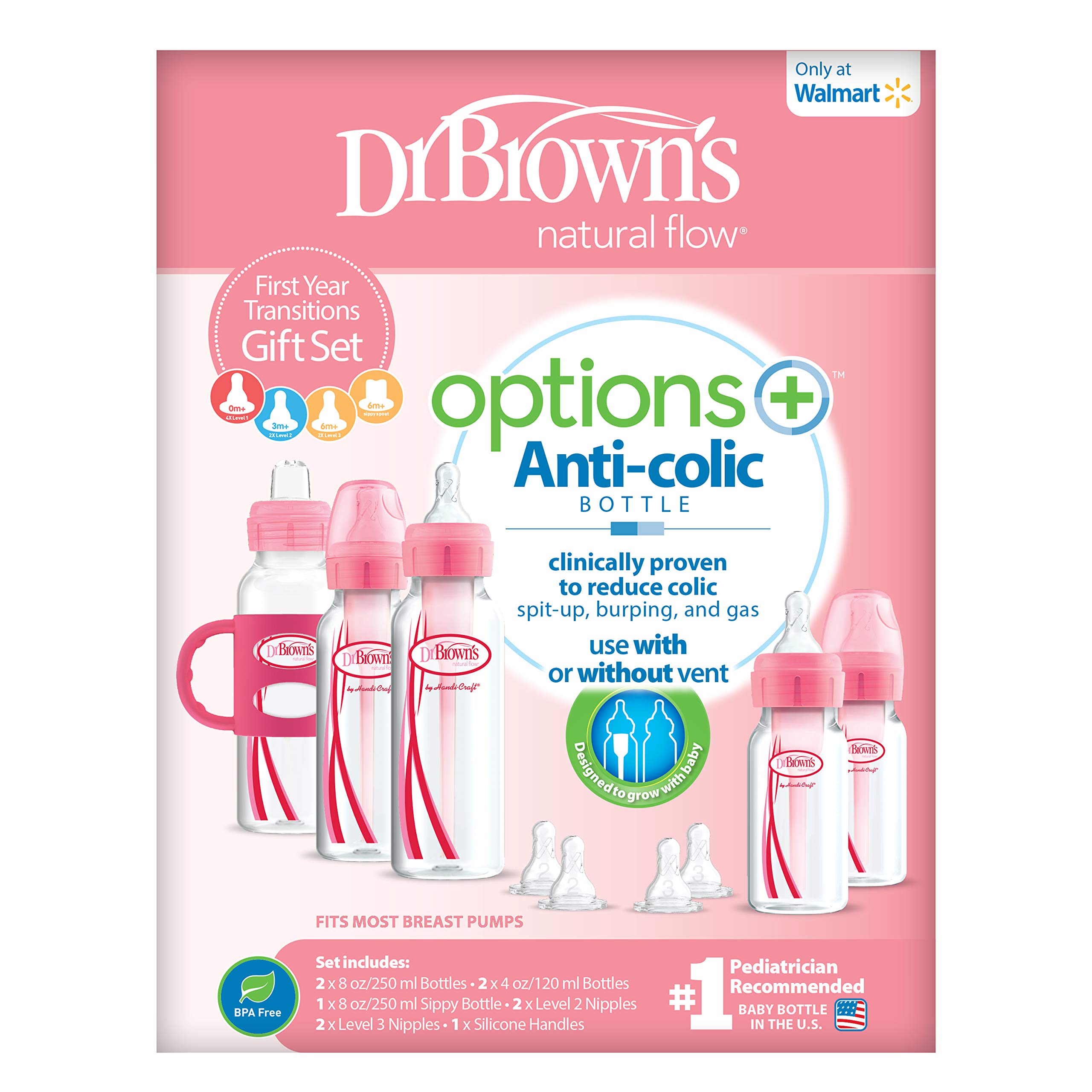 Dr. Brown's Baby First Year Transition Options Baby Bottles Gift Set, Pink