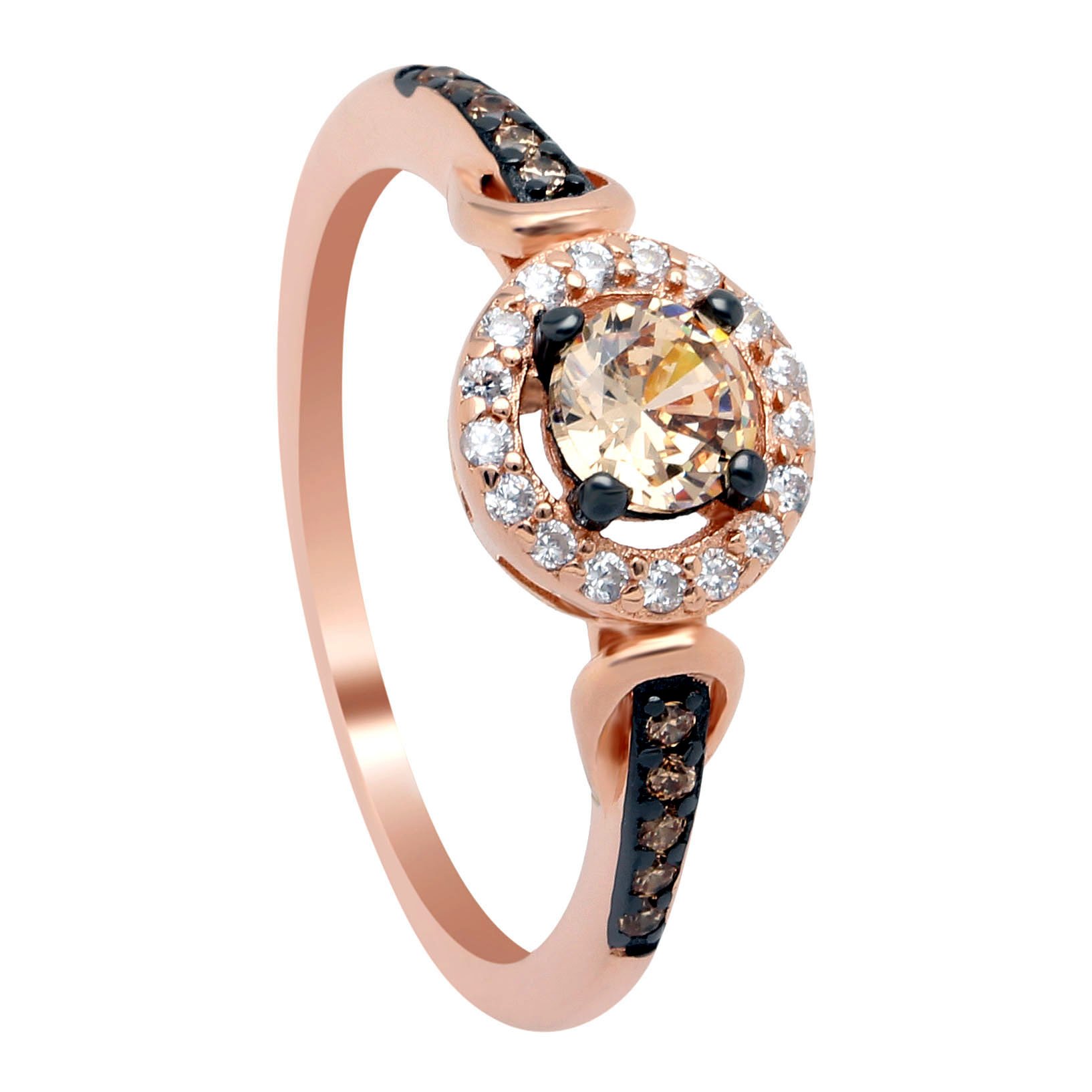 Ginger Lyne Collection Tanisha Beautiful Chocolate and Champagne Bridal Ring Rose Gold over 925 Sterling Silver Size 11