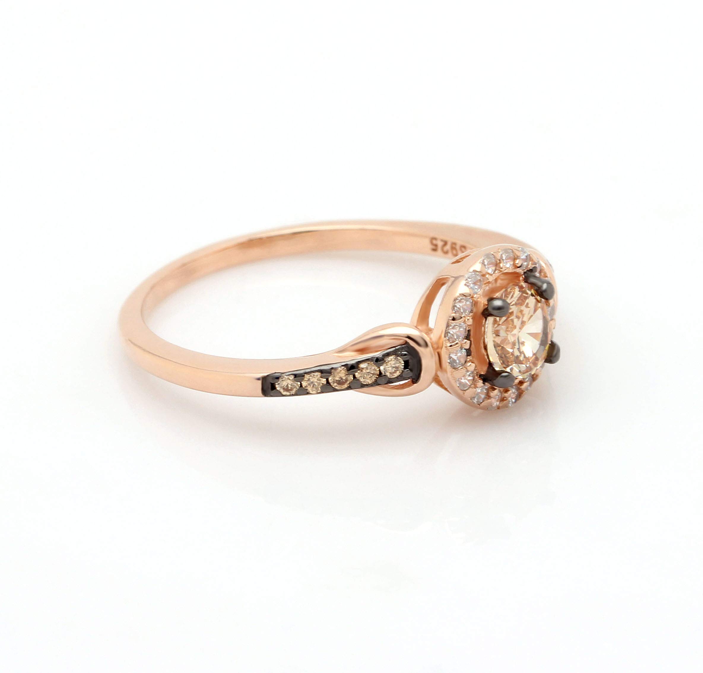 Ginger Lyne Collection Tanisha Beautiful Chocolate and Champagne Bridal Ring Rose Gold over 925 Sterling Silver Size 11