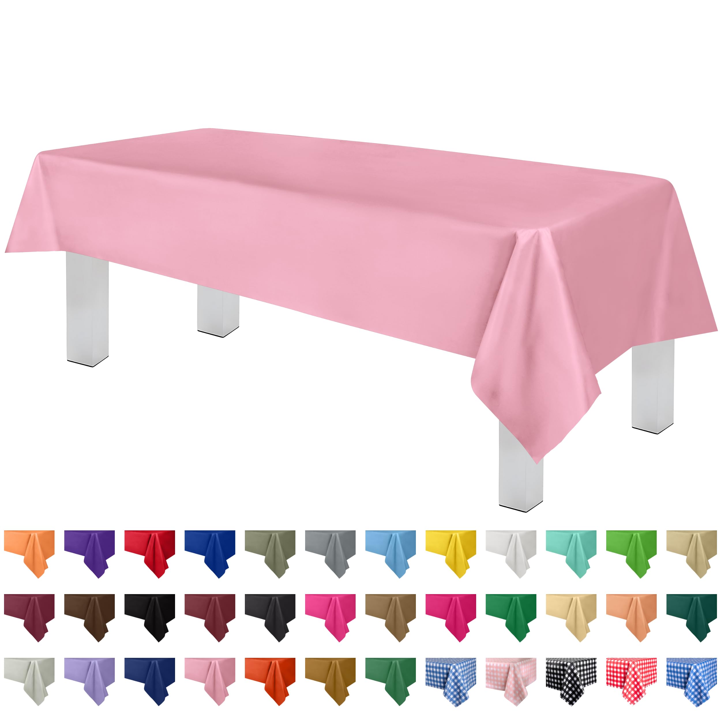 Grandipity Pink Plastic Table Cloth Disposable (6 Pk) 54in x 108in Plastic Tablecloths for Rectangle Tables - Premium Party Table Cloths Disposable for 6ft to 8ft Rectangle Tables