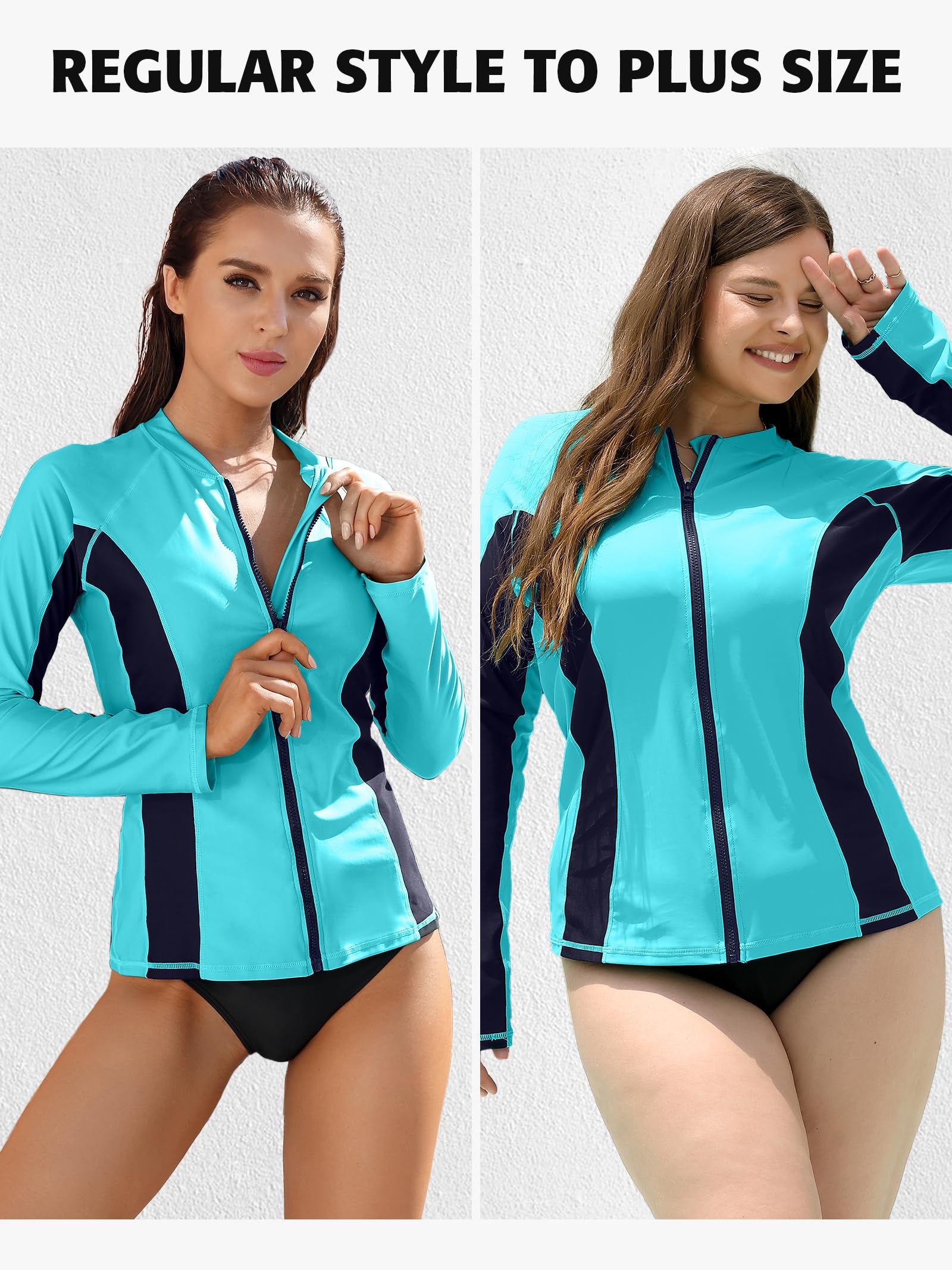 ATTRACO Womens Rash Guard Long Sleeve Sun Protection Swim Shirts Swim Top Aqua L