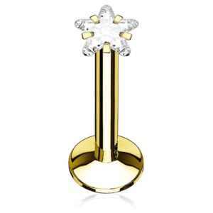 fifth cue star cz prong set pvd over all 316l internally threaded labret monroe cartilage stud ring surgical steel gold 1/4" (6mm)