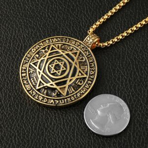 HZMAN Talisman Seal Solomon Six-pointed Star 12 Constellation Pendant stainless steel Necklaces 24" Chain (Gold)