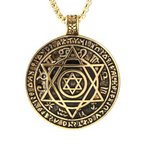 HZMAN Talisman Seal Solomon Six-pointed Star 12 Constellation Pendant stainless steel Necklaces 24" Chain (Gold)