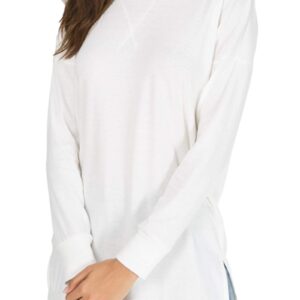 levaca Womens Fall Long Sleeve Sweatshirt Side Split Loose Casual Tunic Tops White XL