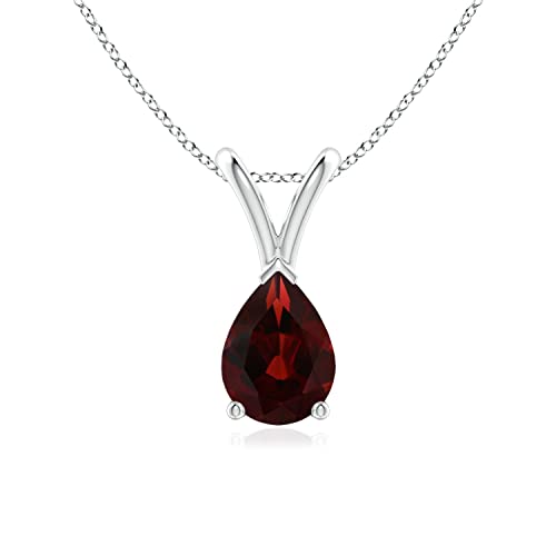 Angara Natural Garnet Solitaire Pendant Necklace for Women in Sterling Silver (Grade-AA | 7x5mm) January Birthstone Jewelry Gift for Women | Birthday | Wedding | Anniversary