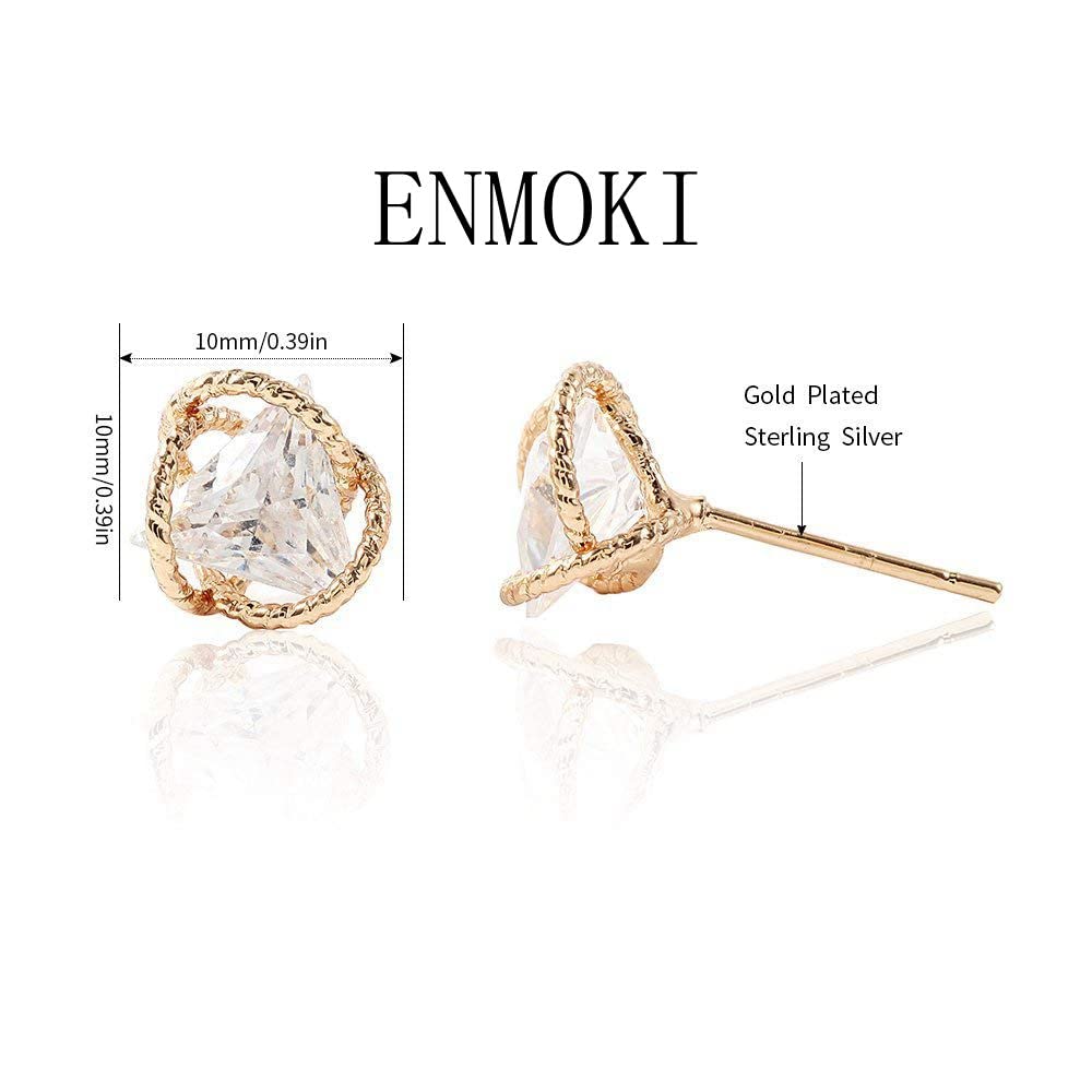 ENMOKI Geometric Triangle Cubic Zirconia Stud Earrings for Womens, Gold-Plated-Brass,…