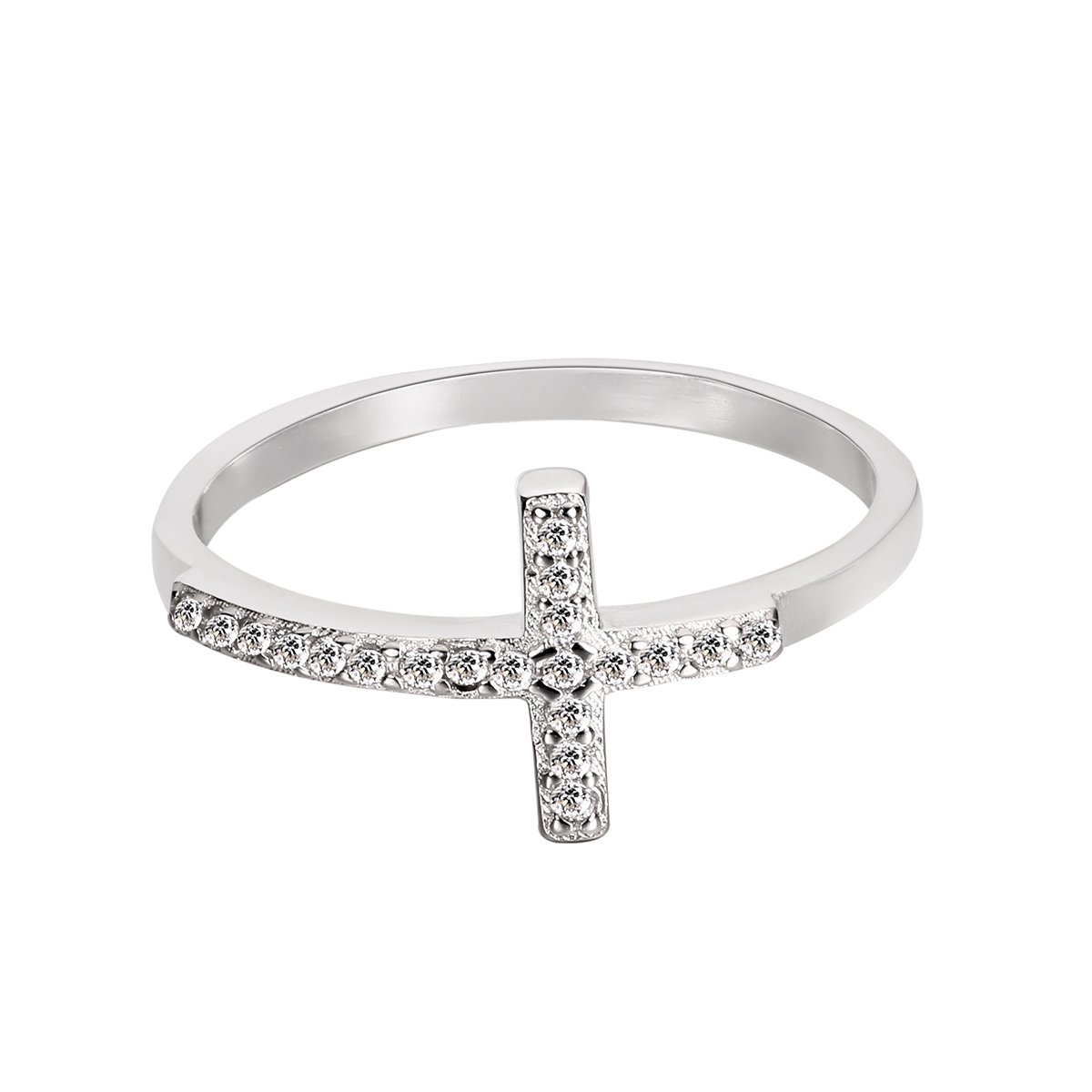 CloseoutWarehouse Cubic Zirconia Saint John Sideway Cross Ring Sterling Silver Size 14