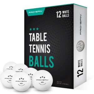 pro spin ping pong balls - white 3-star training table tennis balls (pack of 12) | high-performance 40+ abs training balls | ultimate durability for indoor/outdoor ping pong tables