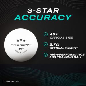 PRO SPIN Ping Pong Balls - White 3-Star Training Table Tennis Balls (Pack of 12) | High-Performance 40+ ABS Training Balls | Ultimate Durability for Indoor/Outdoor Ping Pong Tables