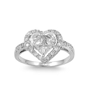 CloseoutWarehouse Cubic Zirconia Designer Inspired Heart Center Ring Sterling Silver Size 12