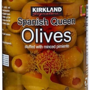 Kirkland Signature Spanish Queen Olives Stuffed With Minced Pimiento, 21oz Glass Jar (Pack of 3, Total of 63 Oz)