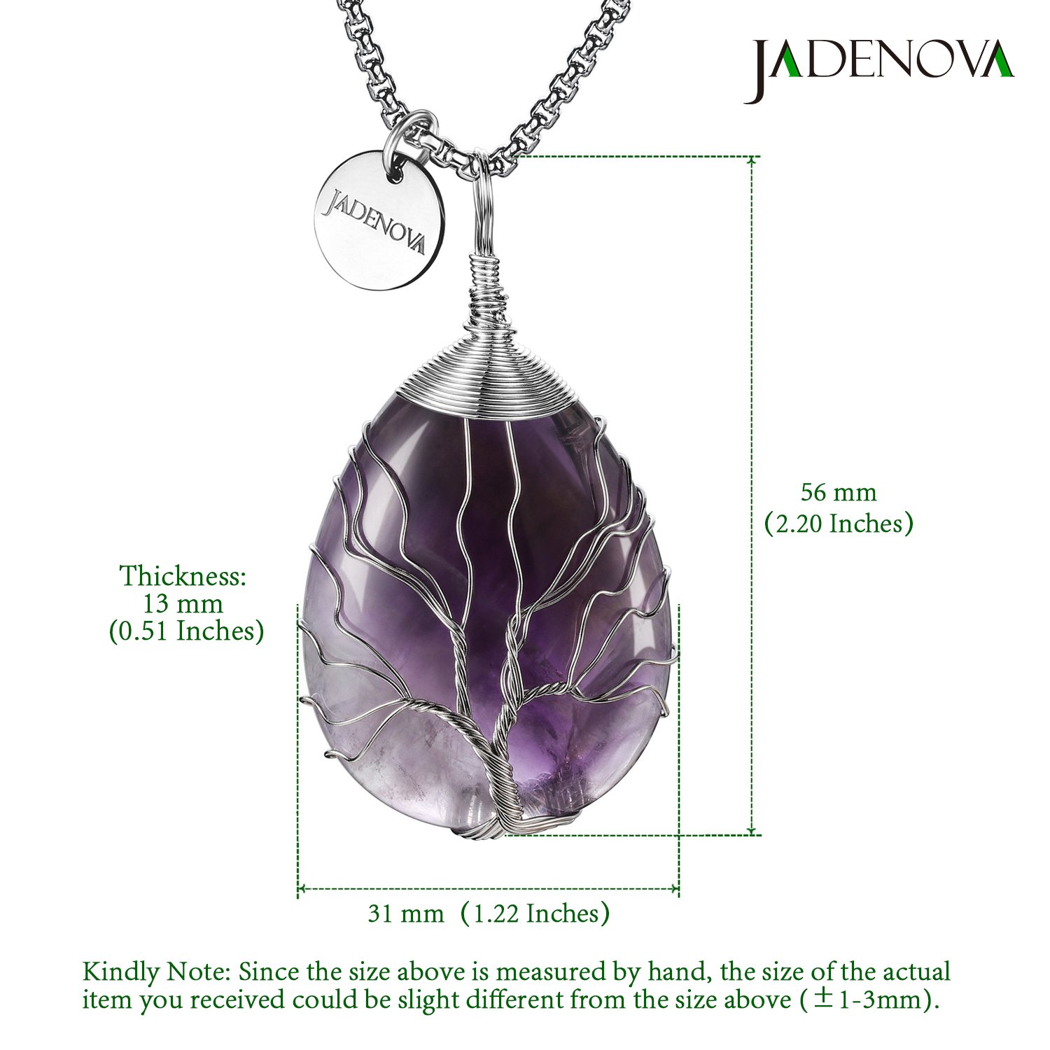 JADENOVA Natural Amethyst Necklace Healing Purple Crystal Necklaces for Women Tree of Family Pendant Family Tree Wire Wrapped Jewelry Energy Healing Teardrop pendant (24 Inches Stainless Steel Chain)