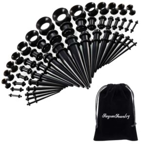 50 pieces ear stretching kit 14g-00g by jieyuejewelry - acrylic tapers and plugs + silicone tunnels - ear gauges expander set body jewelry (black)