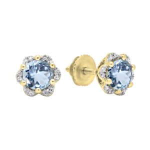 dazzlingrock collection 6mm each round aquamarine with white diamond cluster flower shape screw back stud earrings for women in 14k yellow gold