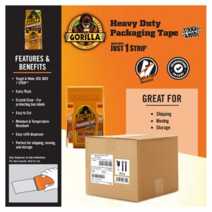 Gorilla Packing Tape Tough & Wide with Dispenser for Moving, Shipping and Storage, 2.83" x 35 yd, Clear, (Pack of 6)