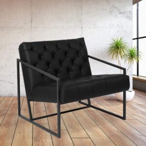 Flash Furniture Hercules Madison Series LeatherSoft Tufted Lounge Chair, Tufted Retro Accent Chair for Living Room or Office, Black